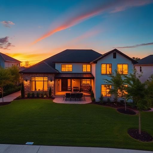 Austin suburban home exterior at golden hour
