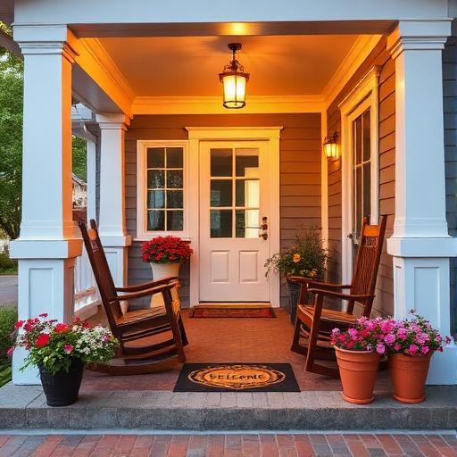 Craftsman home front porch with rocking chairs